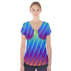 Abstract Fractal Multicolored Background Short Sleeve Front Detail Top by Sudhe