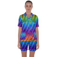 Abstract Fractal Multicolored Background Satin Short Sleeve Pyjamas Set by Sudhe