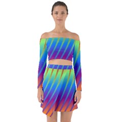 Abstract Fractal Multicolored Background Off Shoulder Top With Skirt Set