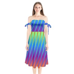 Abstract Fractal Multicolored Background Shoulder Tie Bardot Midi Dress by Sudhe