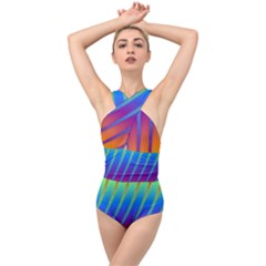 Abstract Fractal Multicolored Background Cross Front Low Back Swimsuit