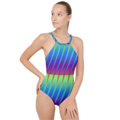 Abstract Fractal Multicolored Background High Neck One Piece Swimsuit