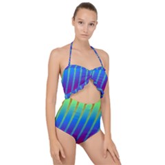 Abstract Fractal Multicolored Background Scallop Top Cut Out Swimsuit