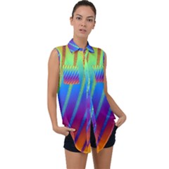 Abstract Fractal Multicolored Background Sleeveless Chiffon Button Shirt