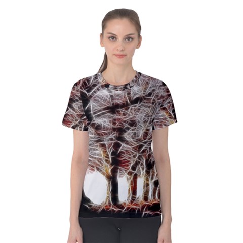 Autumn Fractal Forest Background Women s Cotton Tee by Sudhe