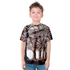 Autumn Fractal Forest Background Kids  Cotton Tee