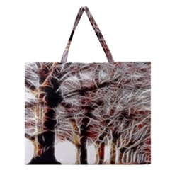 Autumn Fractal Forest Background Zipper Large Tote Bag by Sudhe