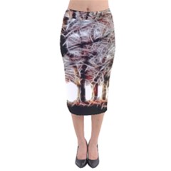 Autumn Fractal Forest Background Velvet Midi Pencil Skirt by Sudhe