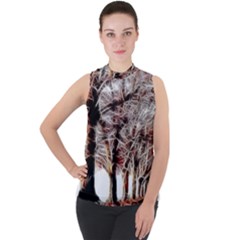 Autumn Fractal Forest Background Mock Neck Chiffon Sleeveless Top