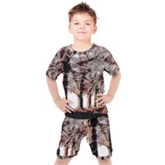 Autumn Fractal Forest Background Kids  Tee And Shorts Set