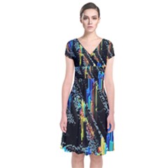 Abstract 3d Blender Colorful Short Sleeve Front Wrap Dress by Sudhe