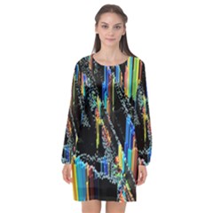 Abstract 3d Blender Colorful Long Sleeve Chiffon Shift Dress  by Sudhe