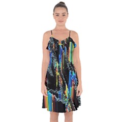 Abstract 3d Blender Colorful Ruffle Detail Chiffon Dress by Sudhe