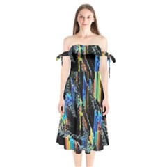 Abstract 3d Blender Colorful Shoulder Tie Bardot Midi Dress by Sudhe