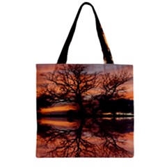 Aurora Sunset Sun Landscape Zipper Grocery Tote Bag by Sudhe