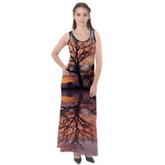 Aurora Sunset Sun Landscape Sleeveless Velour Maxi Dress by Sudhe