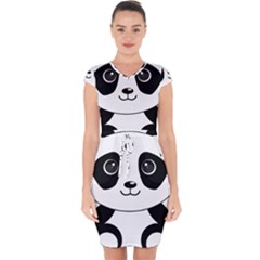 Bear Panda Bear Panda Animals Capsleeve Drawstring Dress  by Sudhe