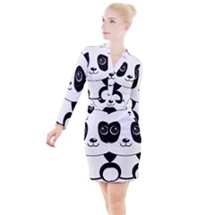 Bear Panda Bear Panda Animals Button Long Sleeve Dress by Sudhe