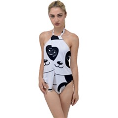 Bear Panda Bear Panda Animals Go With The Flow One Piece Swimsuit by Sudhe