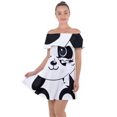 Bear Panda Bear Panda Animals Off Shoulder Velour Dress by Sudhe