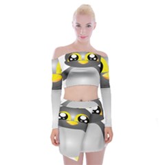 Cute Penguin Animal Off Shoulder Top With Mini Skirt Set by Sudhe