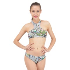 Simple Map Of The City High Neck Bikini Set by Sudhe