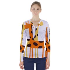 Giraffe Africa Safari Wildlife V-neck Long Sleeve Top by Sudhe