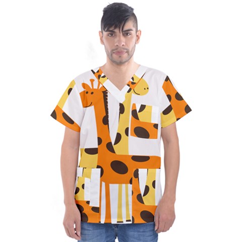 Giraffe Africa Safari Wildlife Men s V-neck Scrub Top by Sudhe