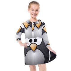 Penguin Birds Aquatic Flightless Kids  Quarter Sleeve Shirt Dress by Sudhe