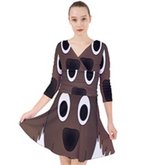 Dog Pup Animal Canine Brown Pet Quarter Sleeve Front Wrap Dress by Sudhe