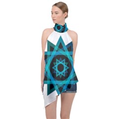 Transparent Triangles Halter Asymmetric Satin Top