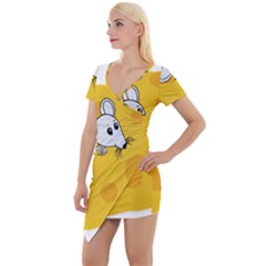 Rat Mouse Cheese Animal Mammal Short Sleeve Asymmetric Mini Dress by Sudhe