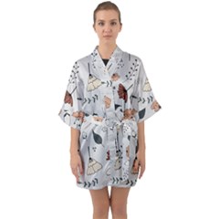 Grey Toned Pattern Quarter Sleeve Kimono Robe by Sudhe