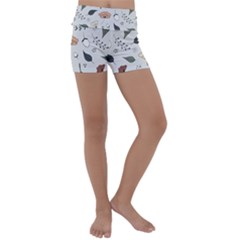 Grey Toned Pattern Kids  Lightweight Velour Yoga Shorts