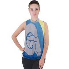 Ram Zodiac Sign Zodiac Moon Star Mock Neck Chiffon Sleeveless Top