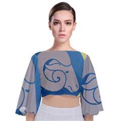 Ram Zodiac Sign Zodiac Moon Star Tie Back Butterfly Sleeve Chiffon Top by Sudhe