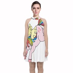 Unicorn Arociris Raimbow Magic Velvet Halter Neckline Dress 