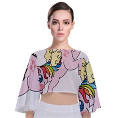 Unicorn Arociris Raimbow Magic Tie Back Butterfly Sleeve Chiffon Top by Sudhe