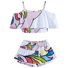 Unicorn Arociris Raimbow Magic Kids  Off Shoulder Skirt Bikini by Sudhe