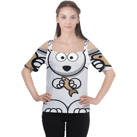 Bear Polar Bear Arctic Fish Mammal Cutout Shoulder Tee by Sudhe