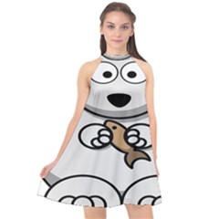 Bear Polar Bear Arctic Fish Mammal Halter Neckline Chiffon Dress  by Sudhe