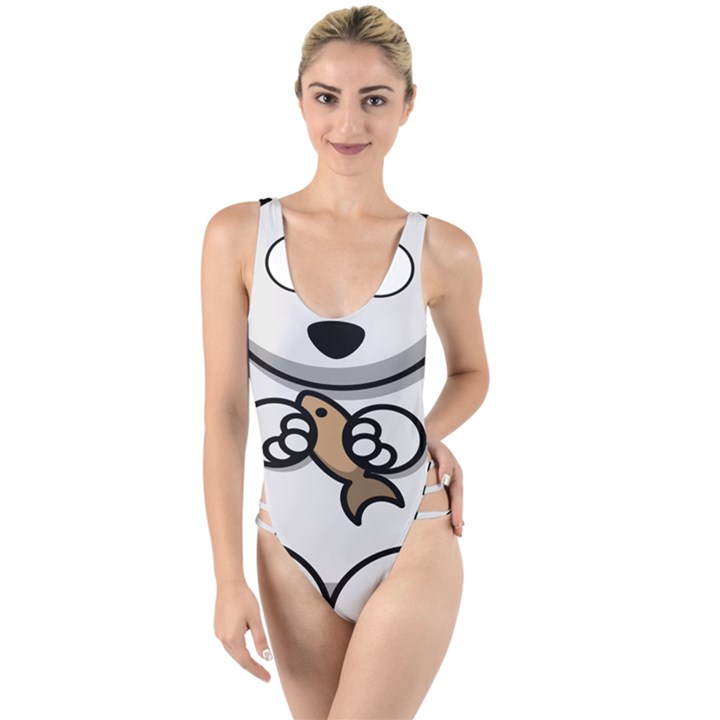 Bear Polar Bear Arctic Fish Mammal High Leg Strappy Swimsuit