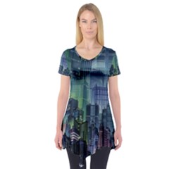 City Night Landmark Short Sleeve Tunic  by Sudhe