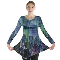 City Night Landmark Long Sleeve Tunic  by Sudhe