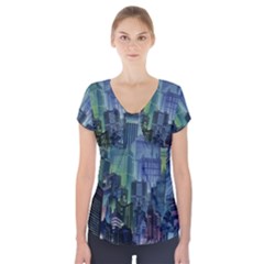 City Night Landmark Short Sleeve Front Detail Top by Sudhe