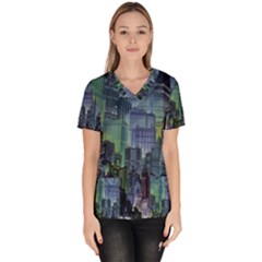 City Night Landmark Women s V-neck Scrub Top by Sudhe