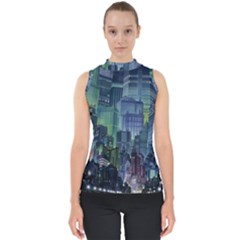 City Night Landmark Mock Neck Shell Top by Sudhe