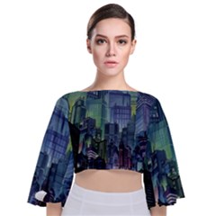 City Night Landmark Tie Back Butterfly Sleeve Chiffon Top by Sudhe