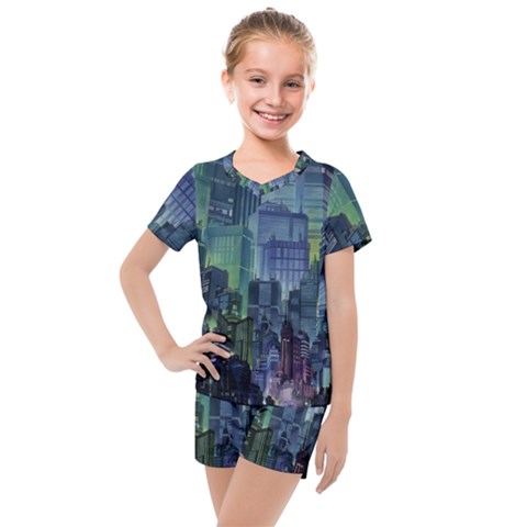 City Night Landmark Kids  Mesh Tee And Shorts Set by Sudhe