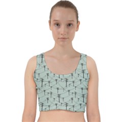 Telephone Lines Repeating Pattern Velvet Racer Back Crop Top